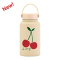 Cream 650ml stainless steel vacuum bottle with cherry print and convenient handle - Cream Cherry Design
