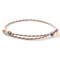 Handmade woven friendship bracelet with colorful cotton cords and adjustable knots - White Yellow Cyan Purple