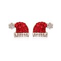 Exquisite Christmas hat stud earrings with red and white rhinestones on gold base - Red Christmas Hat Stud Earrings