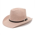Chapeau de soleil Panama en paille tressée rose avec large bord et ruban noir à boucle argentée - M (56-58cm) / Rose Lotus
