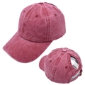 Gorra de béisbol vintage de algodón lavado burdeos con abertura para cola de caballo - Burdeos / Ajustable