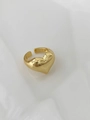 Detailed view of adjustable double-layer heart ring in polished gold finish - Heart Stamp Style-Large / Gold