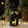 Black matte LED Christmas candle light with reindeer and snowflake cutout patterns - Long Candle Shape / Black