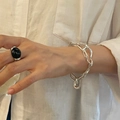 Vintage S925 sterling silver ring with oval black gemstone and chunky silver chain bracelet - JZ0823-Black Stone Chain