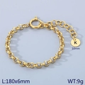 18k gold plated chunky link chain bracelet with a round initial K letter pendant - Gold - Letter K (KB186374-Z)