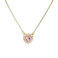 Collar con colgante de corazón rosa y detalles de circón en cadena box dorada - Corazón Rosa