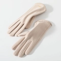 Women's warm beige thermal winter gloves with soft velvet texture and gold buckle - One Size / 178 Khaki