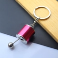 Detail of rose red 6-speed manual gearbox keychain made of polished zinc alloy metal - Gear Shift Knob / Rose Red