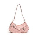 Bolso de hombro rosa de PU con hebillas plateadas y correa ajustable larga - Rosa