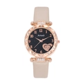 Detail of rose gold starry dial watch with heart pattern and beige leather strap - Beige