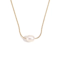 Minimalist necklace featuring a white freshwater pearl on a thin 18K gold plated chain - Simple Freshwater Pearl Fine Chain Necklace - Gold