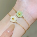 Elegant adjustable golden chain bracelet with white and light green floral pendants - Flower 2-Piece Set (White+Green)