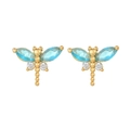 Pendientes de libélula bañados en oro de 18K con circonitas azules y blancas - Libélula Azul (Chapado en Oro 18K)