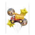 Set de 5 globos de construcción con camión volquete y estrellas amarillas de papel - Camión de Construcción Juego de 5