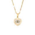 Golden stainless steel heart pendant with blue enamel evil eye charm on water wave chain - Radiant Heart Evil Eye Necklace