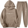 Men's tan California hooded sweatshirt and jogger pants set with white lettering - S / Camel