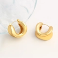 Chunky gold stainless steel hoop earrings with a smooth polished finish and round design - Concave Shape EJ06-5