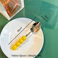 Cuillère mignonne en acier inoxydable avec manche jaune perlé, couvert de 18 cm - Cuillère / Jaune