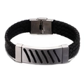 Pulsera punk de cuero negro trenzado para hombre con placa decorativa de acero plateado - 19cm / Color Acero