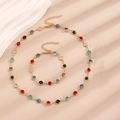 Colorful heart gemstone necklace and bracelet set in gold finish chain for women - Necklace + Bracelet