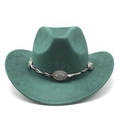 Détail d'un chapeau de cowboy en daim vert foncé avec ruban tressé et boucles métalliques - M(56-59CM) / Vert Paon (Suède)