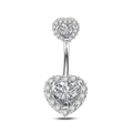 Silver double heart belly ring with sparkling zircon stones on a white background - Silver