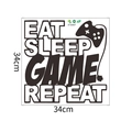 Dettaglio adesivo murale Eat Sleep Game Repeat in PVC nero da 34cm x 34cm per camera - EAT SLEEP GAME REPEAT (34*34CM)