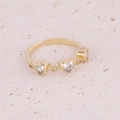 Macro shot of gold adjustable ring featuring three sparkling heart-shaped zircons - Clear Heart Row Style (5#)