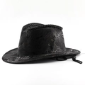 Detail van zwarte camouflage cowboyhoed met marmertextuur, ventilatie en kinband - Zwart