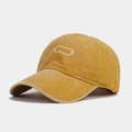 Detailed view of 1% low battery embroidery on yellow washed cotton baseball cap texture - Adjustable / Yellow