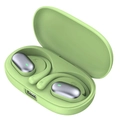 Grass green OWS open-ear bluetooth headphones with silver earbuds and LED power display - Matcha Green