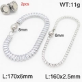 Silver stainless steel bracelet set with white zircon stones and magnetic clasp - Silver Style A & B Set (KB163484-Z)