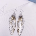 S925 silver butterfly wing earrings with pale yellow resin and silver glitter finish - Brown-Silver Foil