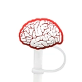 Silicone straw cover shaped like a brain with red and white color accents - 1718-16 Cartoon Brain