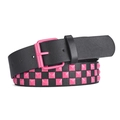 Punk style black faux leather belt with pink pyramid studs and matching matte buckle - Pink Stud Style / Rose Red