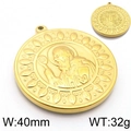 Religiöse Benediktus-Medaille aus Gold-Edelstahl, runder Anhänger mit Kreuz-Prägung, 40mm - Goldener Stil (KLJ5914-Z)