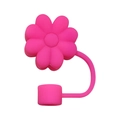 Pink peach blossom silicone straw cover for 10mm straws with secure attachment strap - Chrysanthemum Rose Red