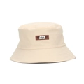 Cream canvas bucket hat with brown leather patch and white embroidered 1203 text - Off White