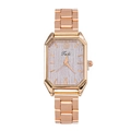 Elegant rose gold square watch for women with purple dial and metal link bracelet - Pink