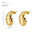 Detail of 18K gold plated stainless steel teardrop earrings with textured spiral design - Gold