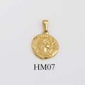 Vintage gold coin pendant with classical embossed portrait and irregular round edge HM07 - HM07-Portrait / Gold