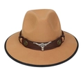 Khaki Western cowboy hat with leather band and silver bull head metal ornament - M (56-58cm) / Camel (90 Series Bull Head Buckle Decor)