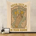 Bohemian tarot tapestry featuring Sun and Moon cards on a vintage beige background - Tarot Hand - Brushed Fabric (GT230370) / 73X95CM