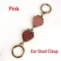 Pink and red enamel strawberry charms with golden spring ring clasps for bags - Small Ear Round Clasp/5.5 Points / Light Gold/Mixed Pink Red