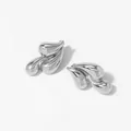 Polished silver geometric teardrop earrings featuring a layered flame leaf design - Silver Triple Waterdrop Style (D2759)