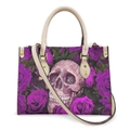 Halloween tote bag with pink skull and purple roses print with cream straps - Pink Skull Purple Rose - Off-White Strap