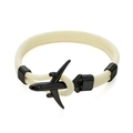 Dettaglio del bracciale in corda intrecciata color crema con chiusura aereo nero - Corda Bianco Sporco Fibbia Nera
