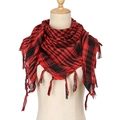 Red and black houndstooth desert tactical shemagh scarf with tassels on a mannequin - Red
