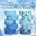 Lot de 10 rubans washi d'hiver avec flocons et rennes, ruban adhésif bleu de 15mm x 5m - Série Hiver Bleue (Lot de 10)