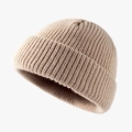 Beige ribbed knit skullcap beanie for men and women with thick cuffed texture - 56-58cm(Elastic) / Withered Yellow
